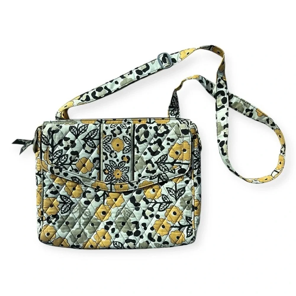 Vera Bradley Leopard Print Black Yellow Floral Messenger‎ Purse Crossbody